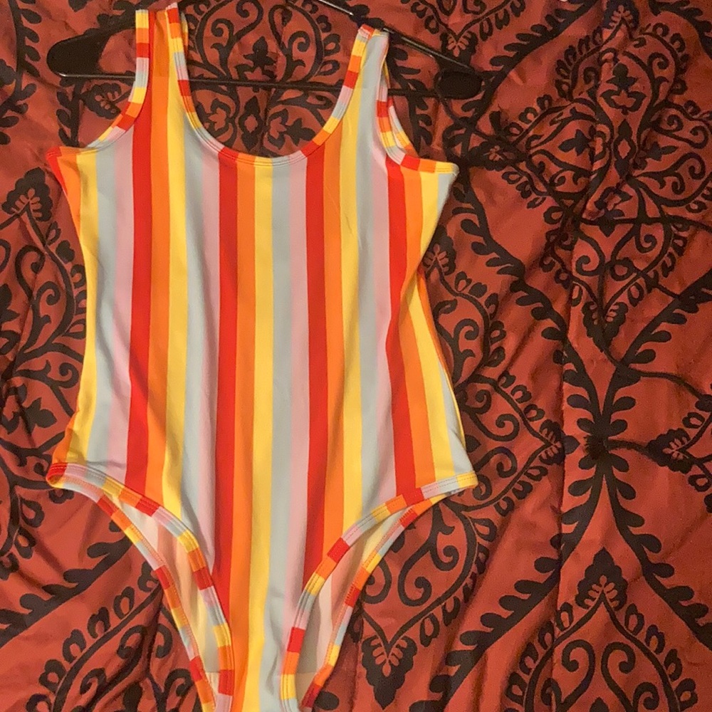 multi-colored striped one piece